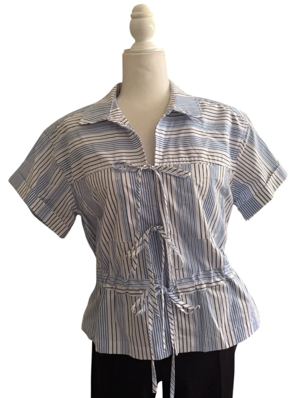 Striped Blue & White Tie-Front Shirt - Picture 3 of 3